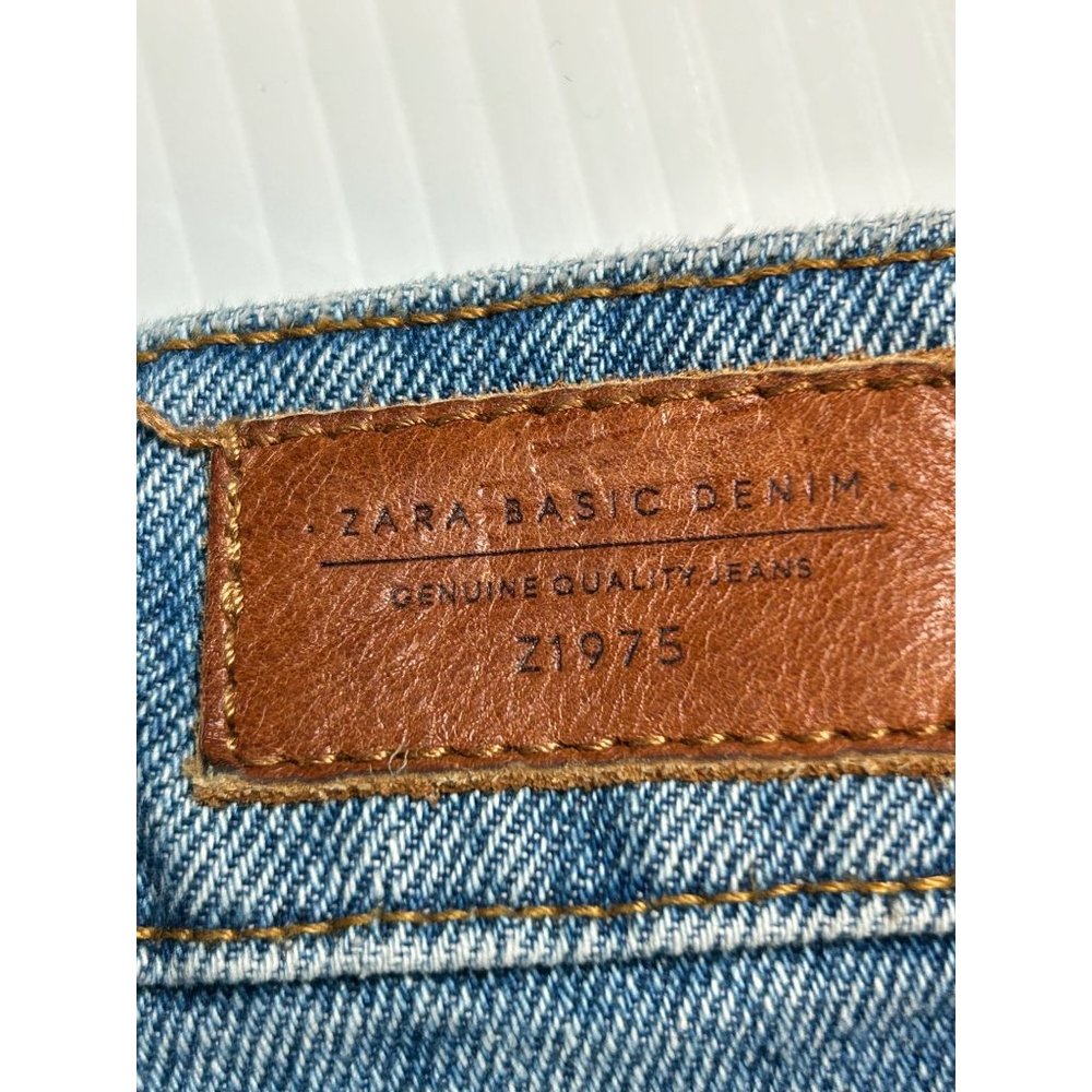 Zara Basic Z1975 Denim Mid Rise Blue Ruffle Flare Size 6 - Picture 6 of 9